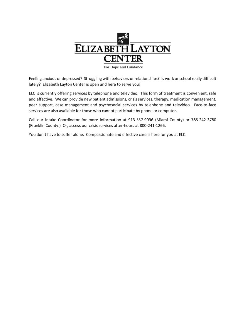 ELIZABETH LAYTON CENTER--For Hope and Guidance