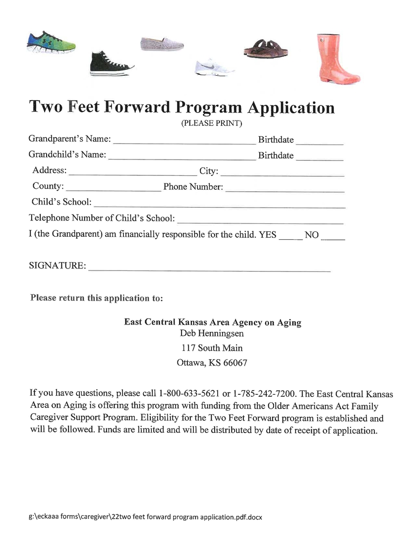 TWO FEET FORWARD APPLICATION