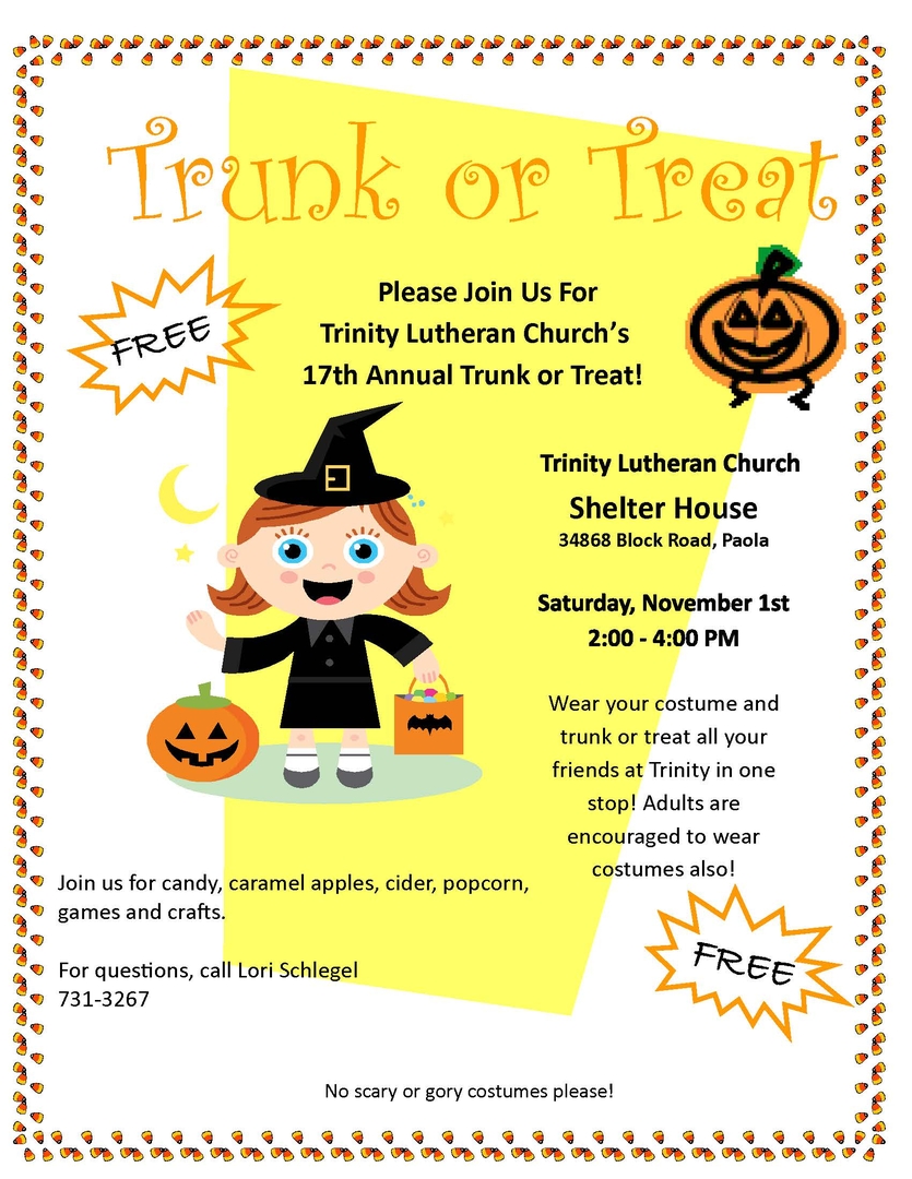 Trunk or Treat Flyer--Trinity Lutheran Shelter House